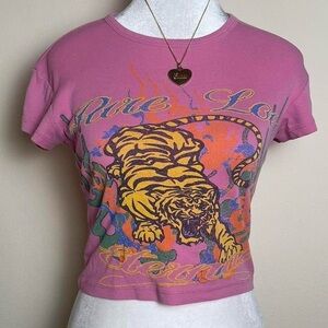 Graphic Tiger Print Pink Crop Top